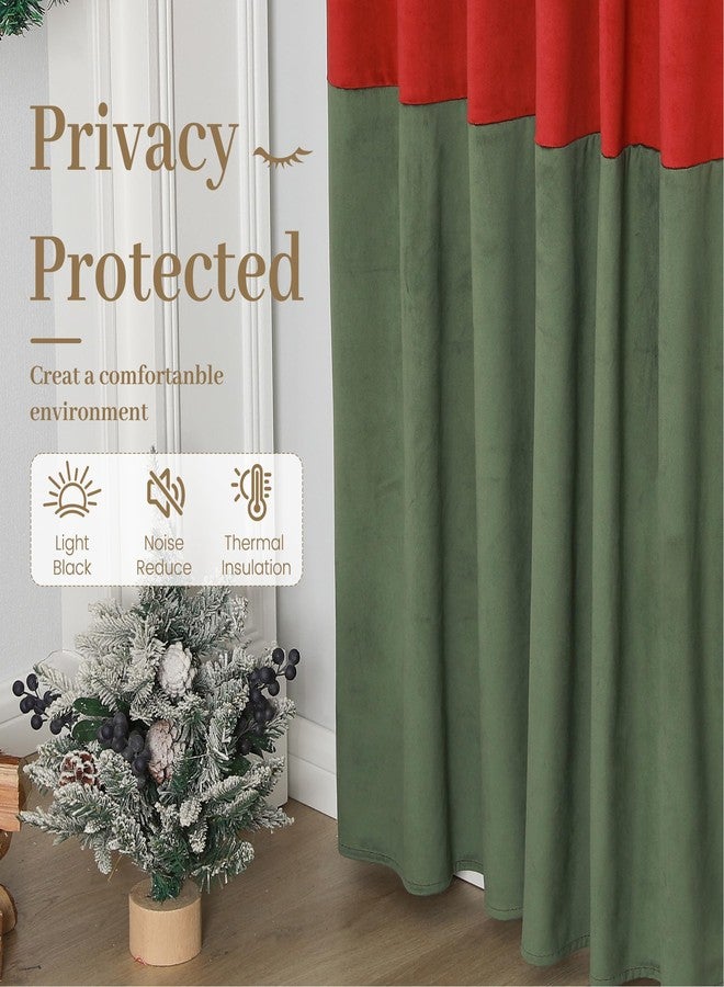 RLoncomix 2 Pcs Velvet Window Curtains 84 Inches Length Red Green Thermal Insulated Light Blocking Panels Modern Color Block Back Tab Rod Pocket Drapes for Living Room Bedroom Xmas Decor - Image 4